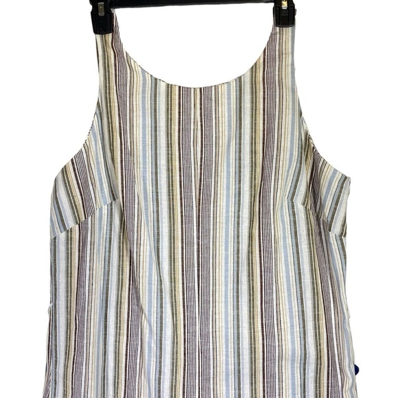 VIVI by VIOLET WEEKEND Plus Size 16 Cropped Jumpsuit Blue tan White Linen Blend - Picture 4 of 10